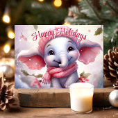 スカーフをした可愛い象ハッピーホリデー シーズンカード