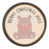 スカーフを巻いたかわいいクリスマスベア アイスホッケーパック (正面)