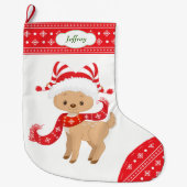 スカーフを巻いたかわいいサンタパーソナライズされた鹿 ラージクリスマスストッキング (正面)