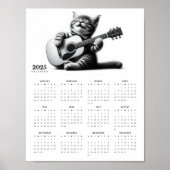 スカーフを巻いたキュートな猫ギタリスト2025年カレンダー ポスター (正面)