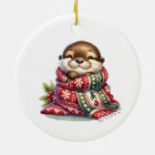 スカーフを巻いたクリスマスオッター セラミックオーナメント (裏面)