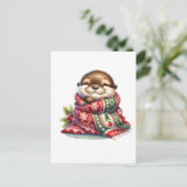 スカーフを巻いたクリスマスオッター ポストカード (スタンド正面)