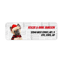 スカーフを巻いたクリスマス・タン・フレンチー犬 ラベル