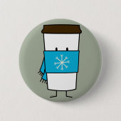 スカーフを巻いたハッピーコーヒーカップ 缶バッジ (正面)