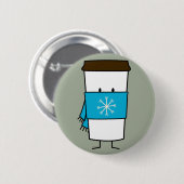 スカーフを巻いたハッピーコーヒーカップ 缶バッジ (正面&裏面)