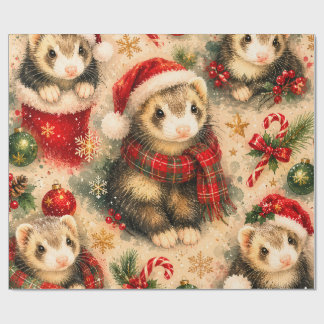 スカーフを巻いたフェレットのクリスマス ラッピング ラッピングペーパー