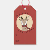 スカーフを巻いたメリークリスマスのトナカイ ギフトタグ (正面)