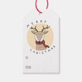 スカーフを巻いたメリークリスマスのトナカイ ギフトタグ (正面)