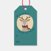 スカーフを巻いたメリークリスマスのトナカイ ギフトタグ (正面)
