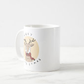 スカーフを巻いたメリークリスマスのトナカイ コーヒーマグカップ (正面左)