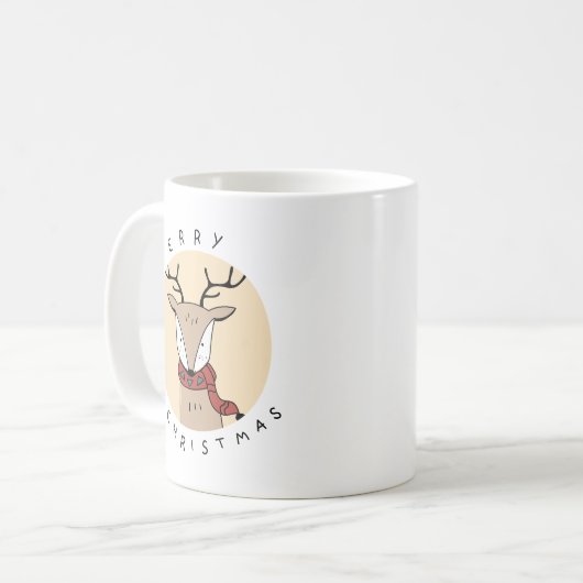 スカーフを巻いたメリークリスマスのトナカイ コーヒーマグカップ (正面左)