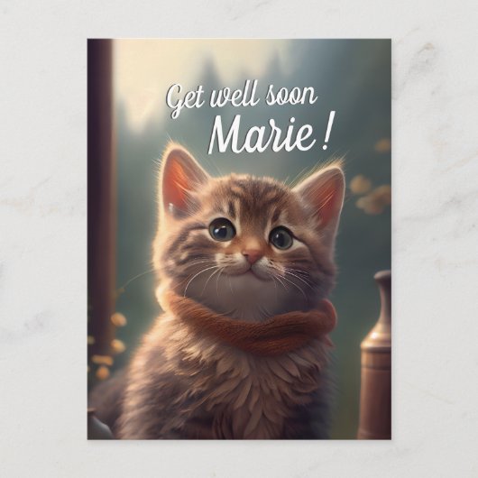 スカーフを巻いた子猫の回復祈願セット【名入れ可能】 ポストカード (正面)