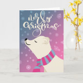 スカーフを着たホッキョクグマ – メリークリスマス カード (黄色い花)