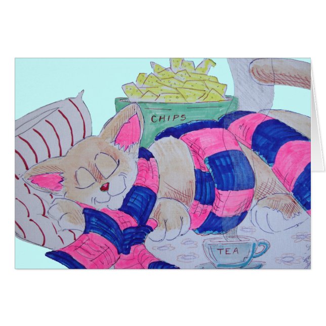 スカーフを身に着けている間…眠っているかわいい漫画猫 (正面横)