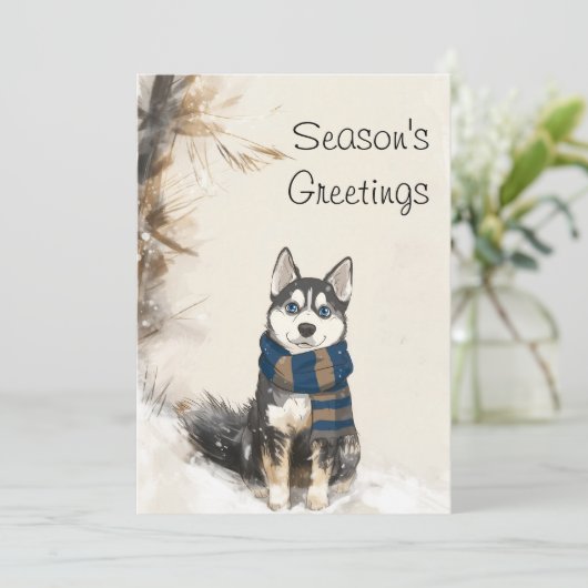 スカーフパーソナライズされたを巻いたシベリアのハスキー シーズンカード (スタンド正面)