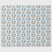 スカーフブルーとグリーンギフトラップのかわいいペンギン ラッピングペーパー (フラット)