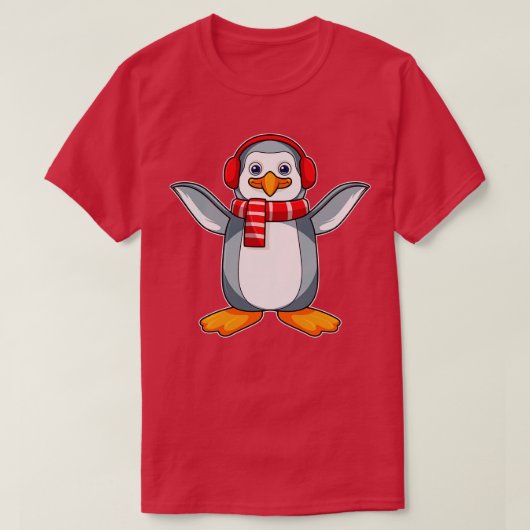 スカーフヘッドフォン付ペンギン Tシャツ (デザイン正面)