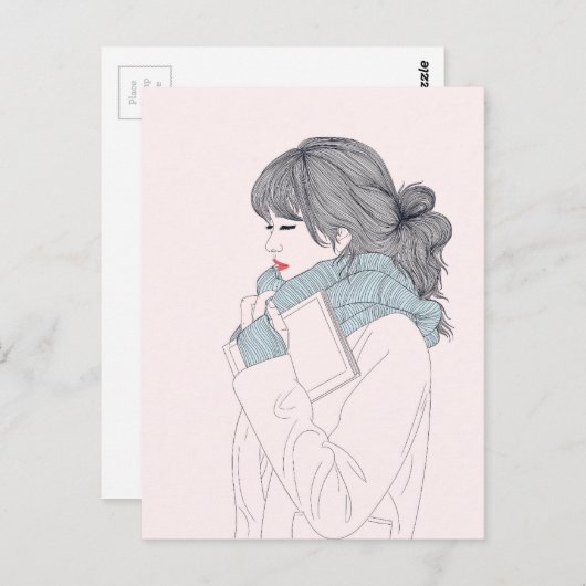 スカーフ付きカッコいいイラストレーション ポストカード (正面/裏面)