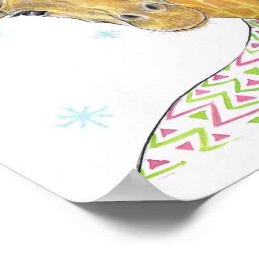 スカーフ付きキリンかわいい冬の動物アート子供部屋 ポスター (角)