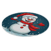 スカーフ付きサンタハットの陽気な雪だるま カッティングボード (角)