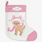 スカーフ付きピンクパターンサンタディア ラージクリスマスストッキング (正面)