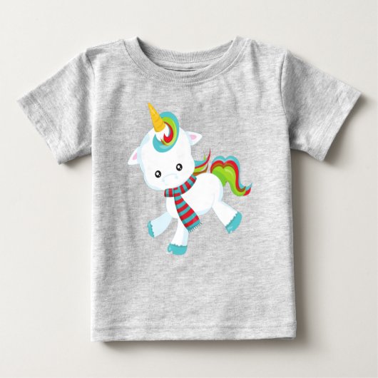 スカーフ付きユニコーン,かわいいユニコーン,小さなユニコーン ベビーTシャツ (正面)