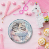 スカーフ付き冬のバイブズキャット誕生日 ペーパープレート (パーティー)