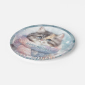 スカーフ付き冬のバイブズキャット誕生日 ペーパープレート (アングル)