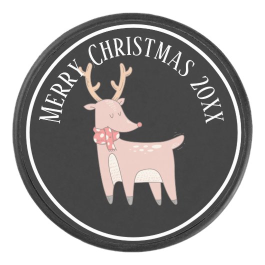 スカーフ付き可愛いクリスマスラインダーイラストレーション アイスホッケーパック (正面)