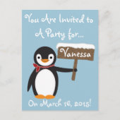 スカーフ付き可愛いペンギンストライプのカスタマイズ可能 インビテーションポストカード (正面)