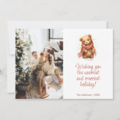 スカーフ付き可愛い水色クマのクリスマスフォト シーズンカード (正面)