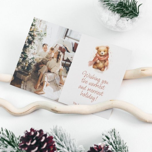 スカーフ付き可愛い水色クマのクリスマスフォト シーズンカード