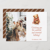 スカーフ付き可愛い水色クマのクリスマスフォト シーズンカード (正面/裏面)