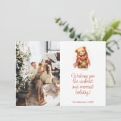 スカーフ付き可愛い水色クマのクリスマスフォト シーズンカード (スタンド正面)