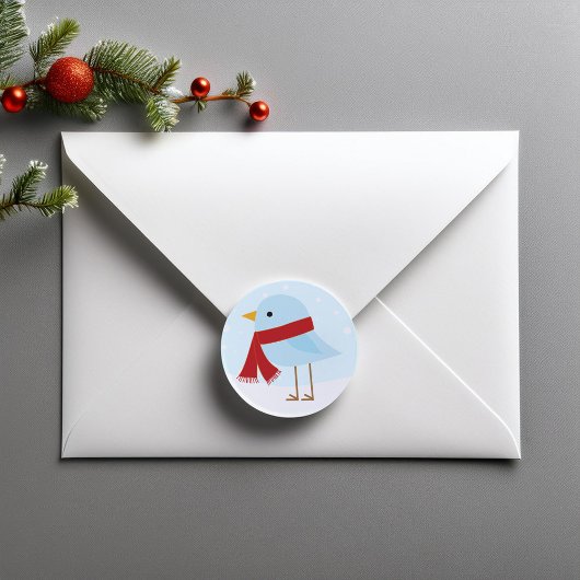 スカーフ付き鳥 ラウンドシール