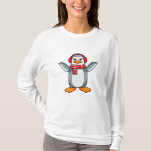 スカーフ&ヘッドフォン付きペンギン Tシャツ