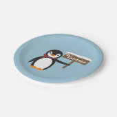 スカーフ&木製の看板つき可愛いペンギン ペーパープレート (アングル)