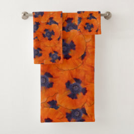 スカーレットオレンジポピーシームレスパターン バスタオルセット