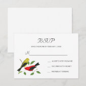 スカーレットタンジャー鳥の絵の結婚式出欠確認ポストカード 出欠カード (正面/裏面)