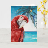 スカーレットマカオの水彩画 トロピカル カード (黄色い花)