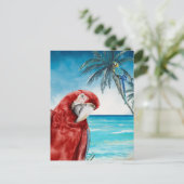 スカーレットマカオの水彩画 トロピカル ポストカード (スタンド正面)
