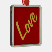 スカーレットレッドゴールドカラーズラブウェディングカリグラフィー メタルオーナメント (右)