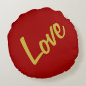 スカーレットレッドゴールドカラーズラブウェディングカリグラフィー ラウンドクッション (裏面)
