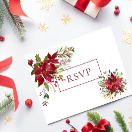 スカーレットレッドポインセチアフローラ結婚式RSVP インビテーションポストカード