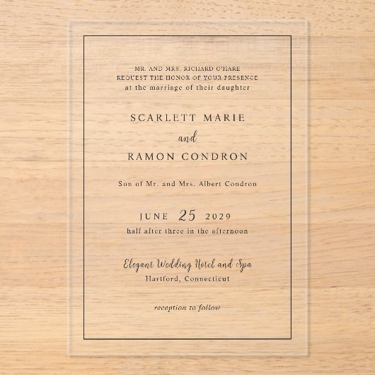 スカーレット縁どエレガントウェディング アクリル招待状 (正面)
