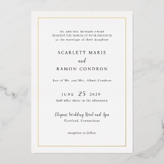 スカーレット縁どエレガントウェディング 箔招待状 (正面)