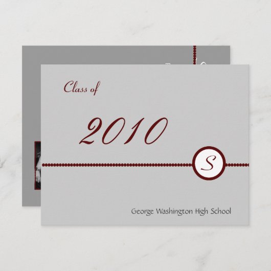 スカーレット&グレーモノグラムフォト招待状 招待状 (正面/裏面)