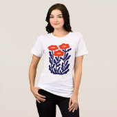 スカーレット・ハーモニー 女性用 抽象的フラワー Tシャツ (正面全面)