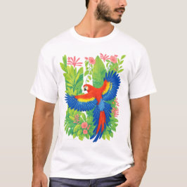 スカーレット・マカオ インコ 熱帯植物 Tシャツ