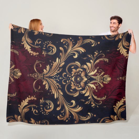 スカーレット&金ゴールドバロックフローラ フリースブランケット (インサイチュ)